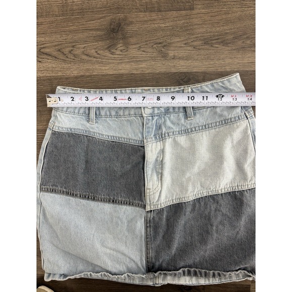 women's WILD FABLE two-tone DENIM SKIRT cotton PATCHWORK mini SIZE 2 0399 - Picture 3 of 6